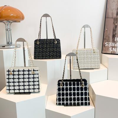 Bag Fashion Plaid Small Square Bag Textured Splicing Shoulder Bag Chain Crossbody Bag Commuter Bag