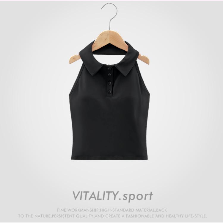 

Американский воротник-поло с воротником-халтером, свободная спинка, спортивный жилет для йоги с накладкой на грудь Large