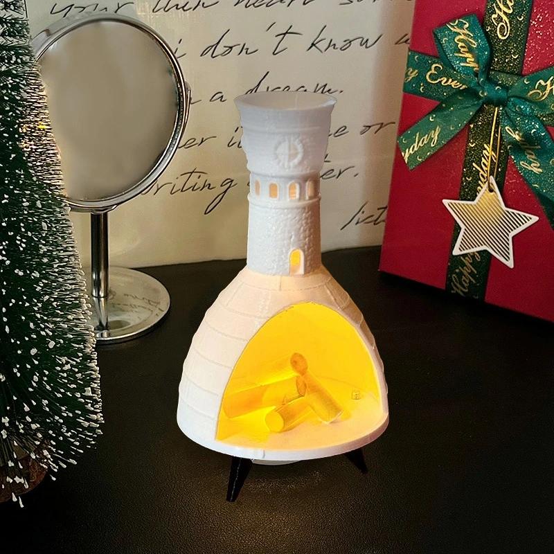 2025 Christmas Halloween Fireplace Decoration Fortabletop Metal Ornament With Lights Festive Holiday Decoration