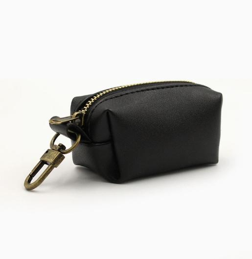 Minimalist Leather Zipper Keychain Dog Poop Bag Holder, Pet Waste Bag Mini Storage Pouch