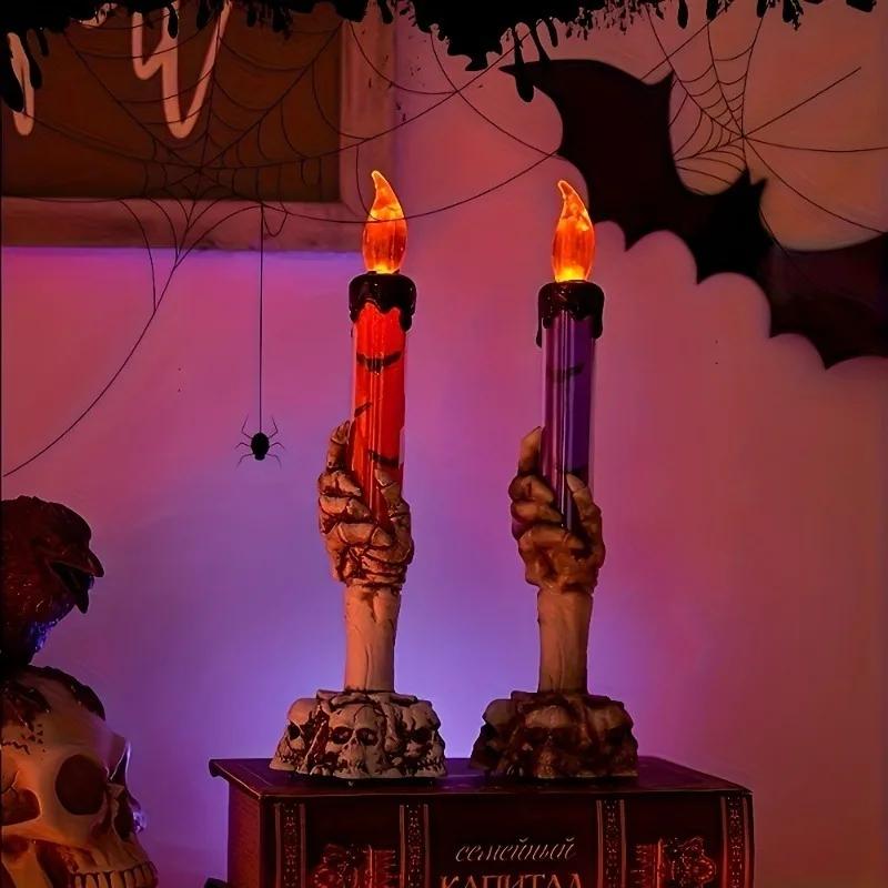 1-3PCS LED Skull Hand Candle Light Battery Operated Flame Effect HalloweenGothic Decoration for Haunted HouseTable Hanging Decor