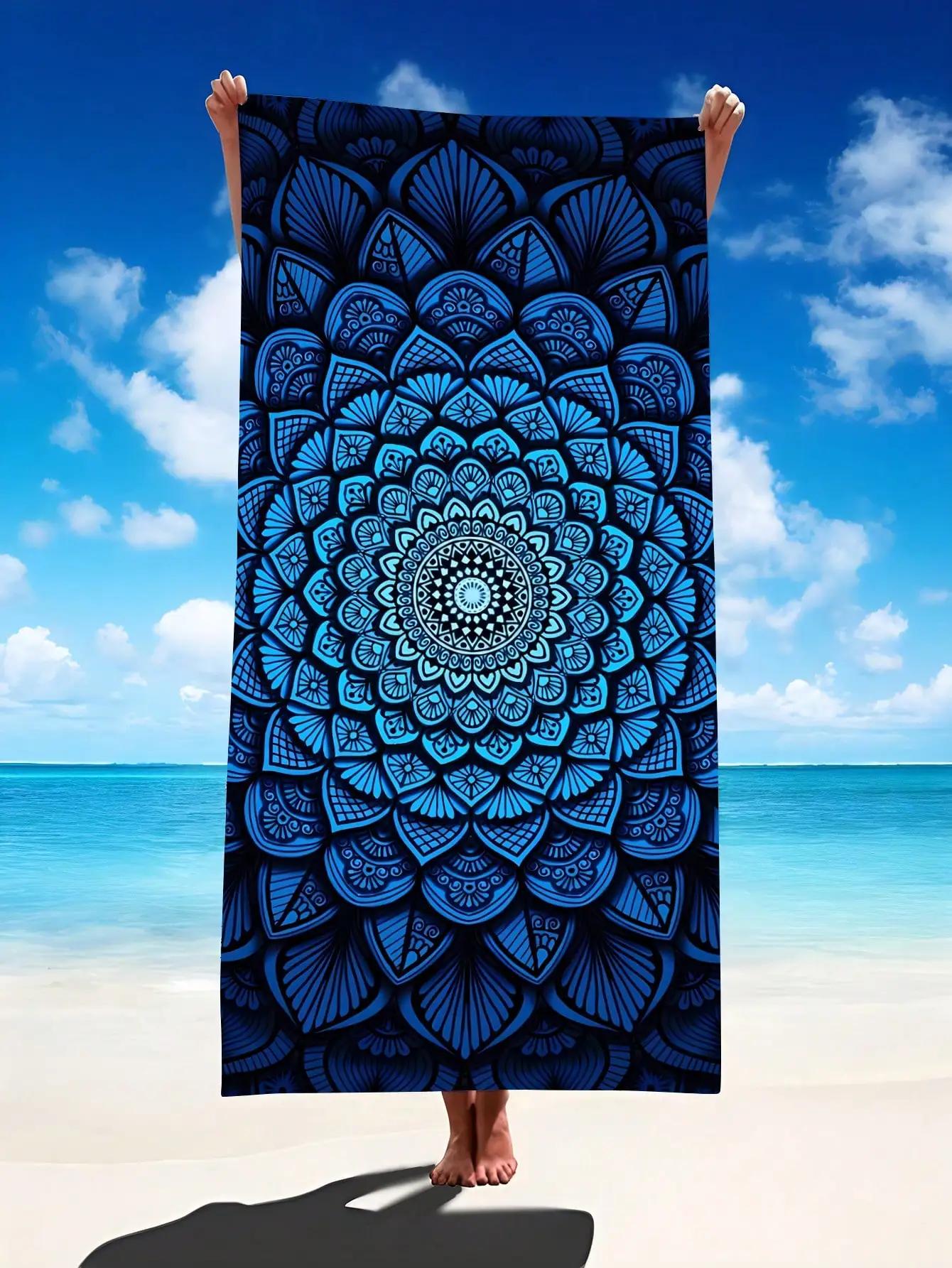

1pc Style Blue Mandalay Pattern Beach Towel,Ultra-Fine Fiber Beach Blanket,Highly Absorbent Bath Towel,Suitable For Summer W30*H60(CM)