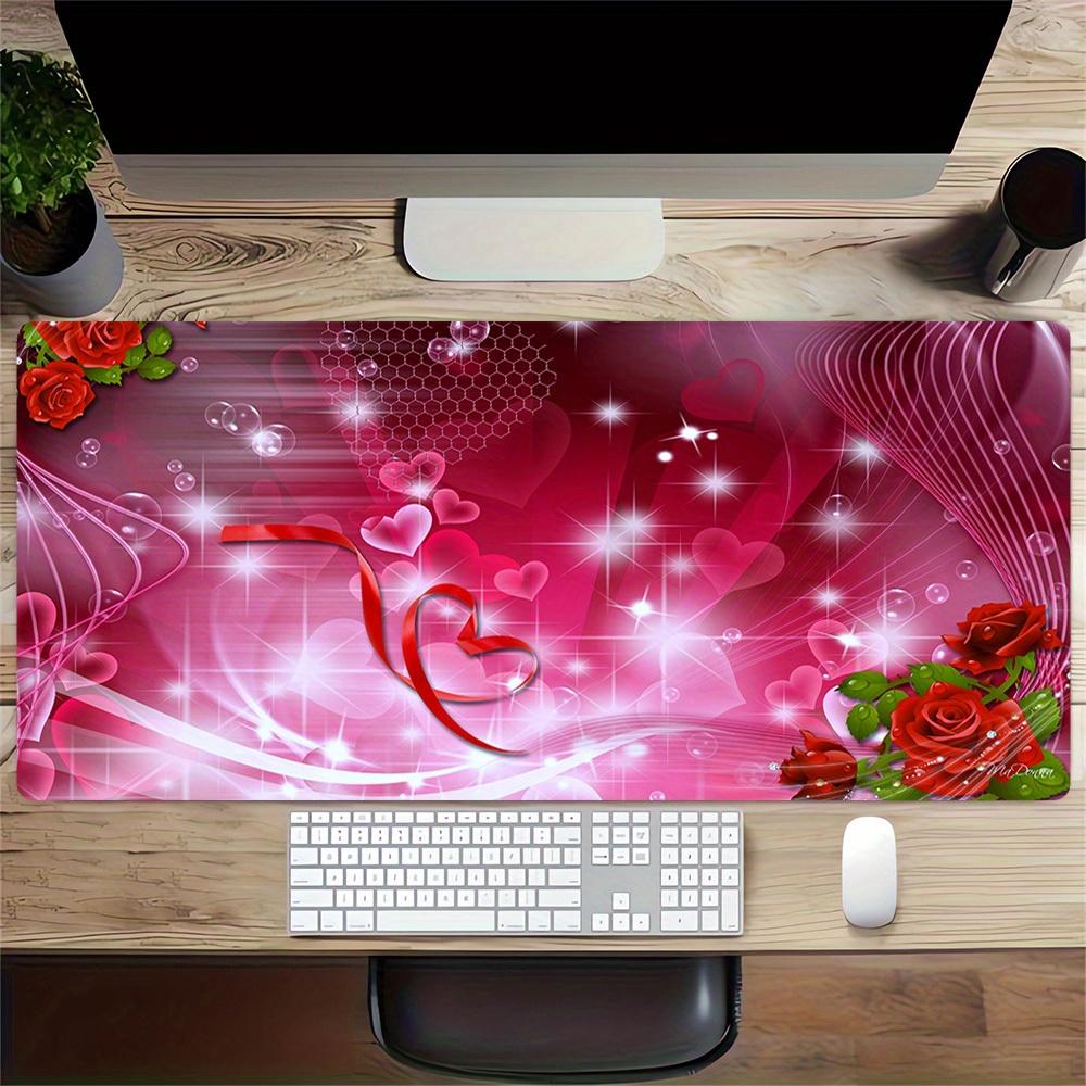 1pc Large Gaming Mouse Pad, UV Reactive Non-Slip Desk Mat, Washable PolyesterLove, Roses, HeartsComputer Pad with Vibrant Game Machine Print