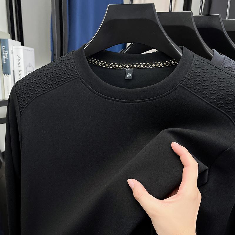 

Men s O-Neck Long Sleeve Sweatshirt Autumn Winter Solid Color Simple Pullover T-Shirt Versatile Menswear 4XL чорний