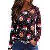 Women's Fashion Casual Slit Hem Round Neck Long Sleeve Loose Christmas Printed T-Shirt Ladies Top