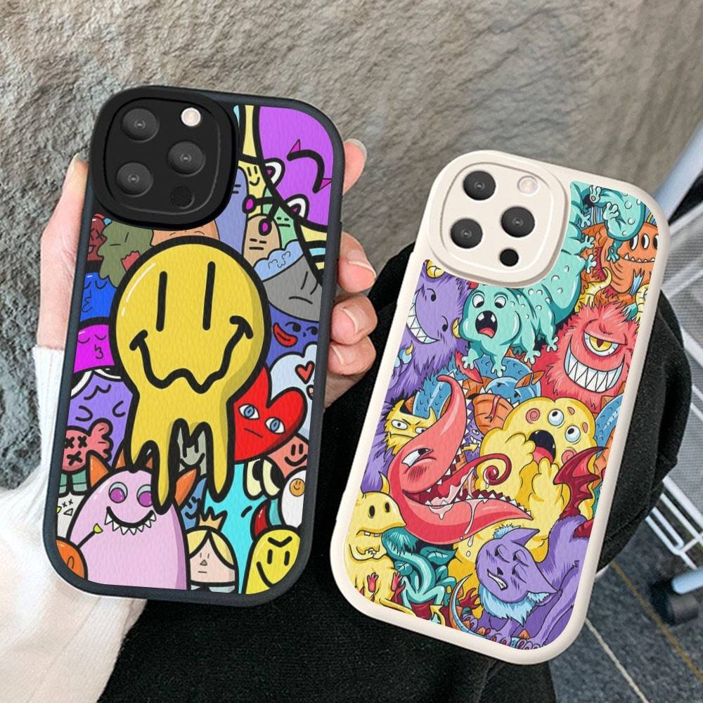 Cute Little Monster Phone Case Hard Leather For iPhone 16 15 14 13 12 Mini 11 14 Pro Max Xs X Xr 7 8 Plus Fundas