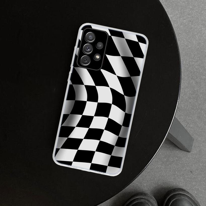 Black White Checkered Phone Case Cover For Samsung Galaxy A12 A22 A32 A52 A72 A02S A51 A50S A31 A20S A10S Note 20 Ultra 10 Plus