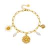 Gold Sunflower Sun Charm Bracelet with Pearl