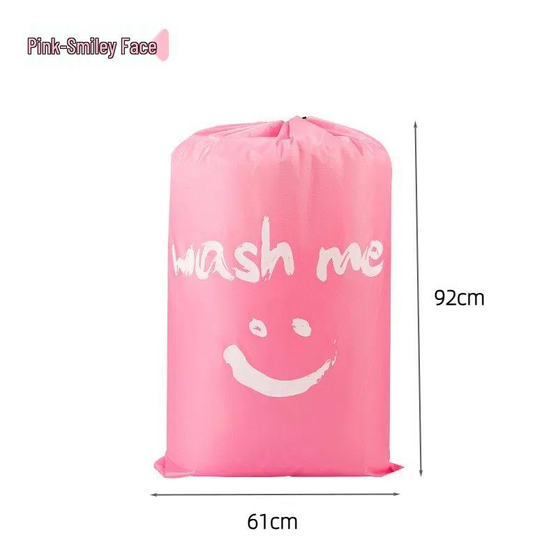 Large Waterproof Smiley Print Laundry Bag - Oxford Cloth, Drawstring Closure for Travel