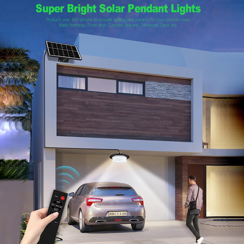 Solar Pendant Light Water Resistant LED Shed Light 5 Light Modes Motion Sensor Timer Pendant Lamp with Remote Controller for Indoor Outdoor Garden Pat