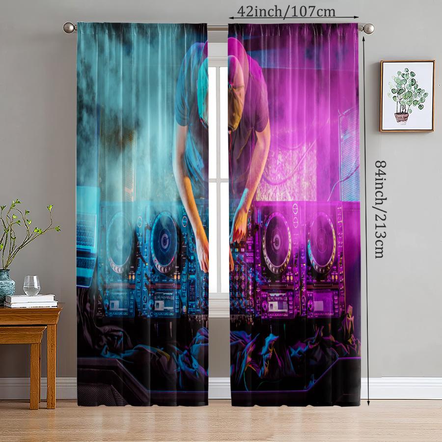 

2pcs- Bar DJ smoke print curtains, pole bag home decoration, room decoration 29Wx64L(75x166CM)x2
