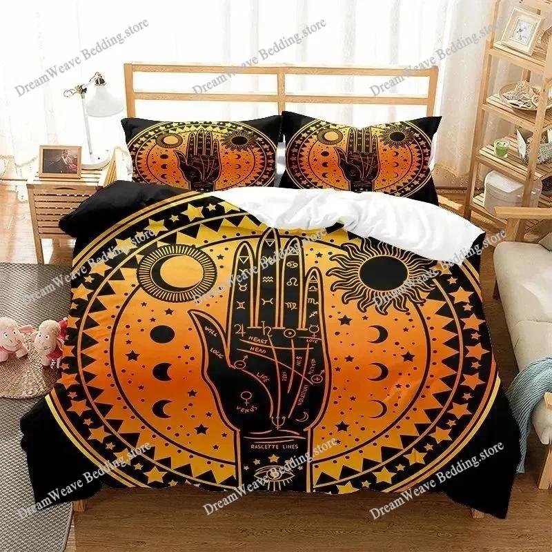 Sun and Moon Duvet Cover Set Boho Bedding Set for Kids Boys Girls Bohemian Style Queen Size Comforter Cover Psychedelic Design