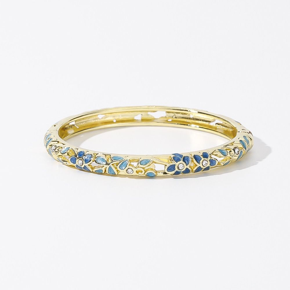 Colorful Vintage Cloisonne Bangle Enamel Women's Hand Bracelet Flower Crystal Bangle Ladies