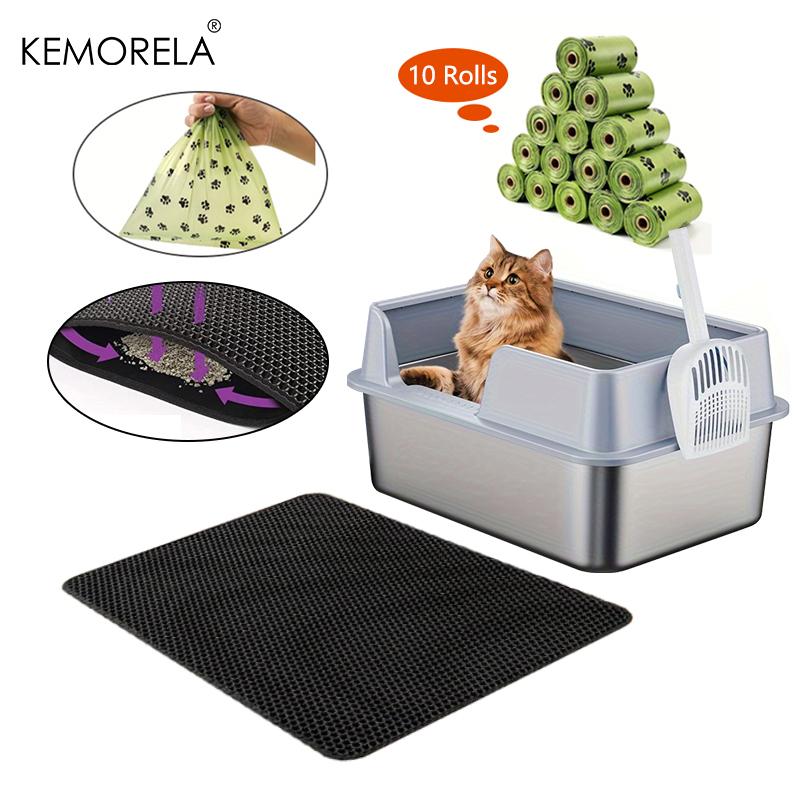 

Semi-Enclosed Stainless Steel Cat Litter Box For Large Cats Open Litter Box With Litter Pad Scoop And 10 Rolls Of Garbage Bags светло-серый