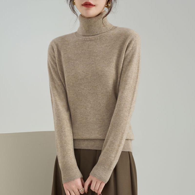 Women's Pure Wool High Neck Pullover: Warm Autumn/Winter Base Layer Long Sleeve Sweater