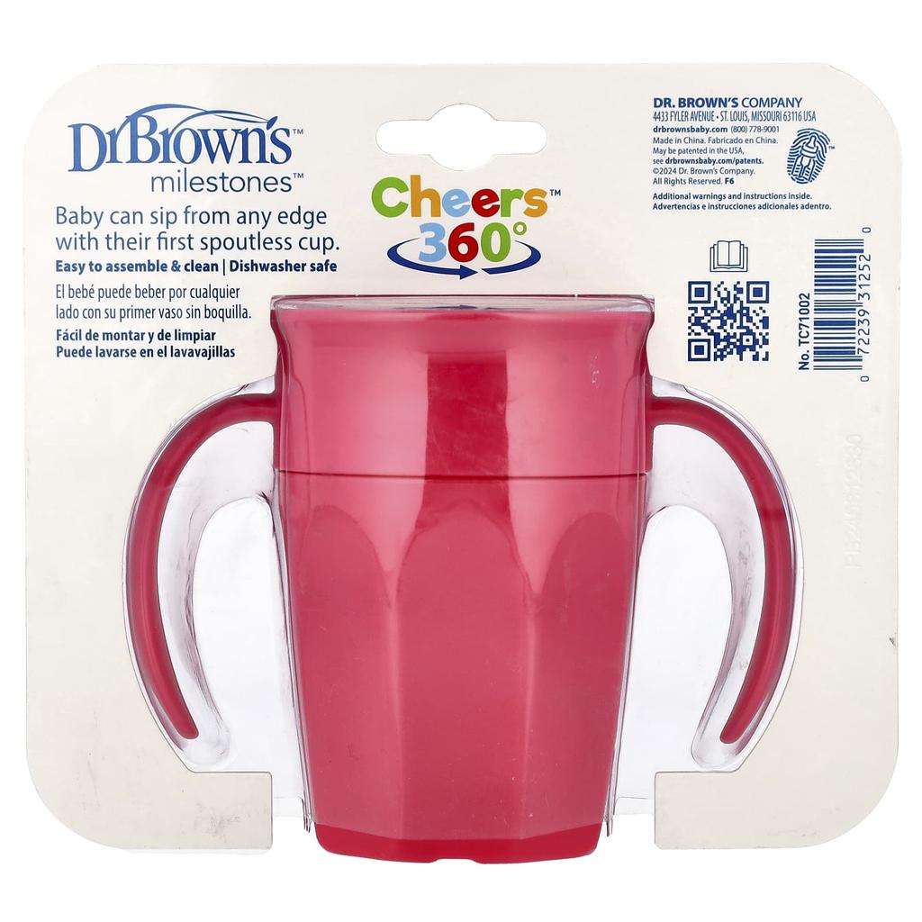 Dr. Brown's Miletones™, Cheers360™, Spoutless Transition Cup, 6+ Months, Pink, 200ml (7oz)