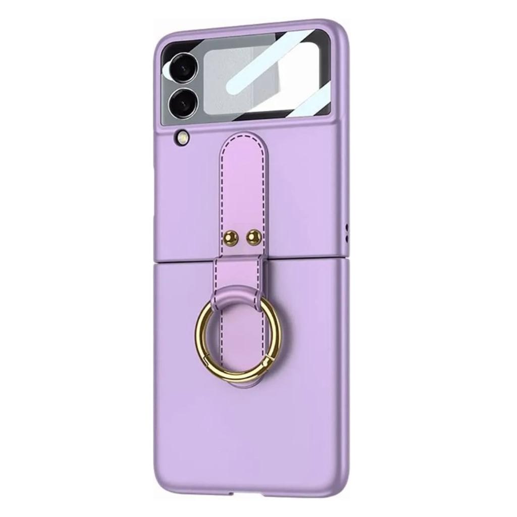 Phone Case for Samsung Galaxy Z Flip 3 Built in Screen Protector Phone Back Cover with Kickstand Ring Holder Purple