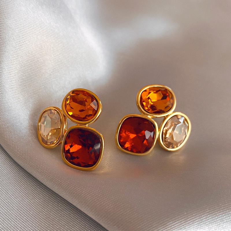 Dámské náušnice BLINGBAY Maillard Tiger Eye Stone Geometrické náušnice Módní Lehké Luxusní Retro Náušnice Špičkové univerzální náušnice Šperky Dárky