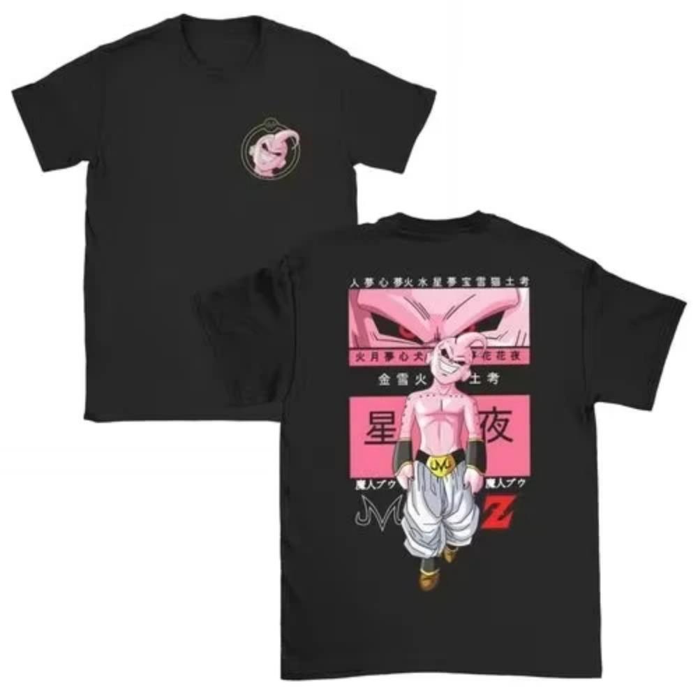 Maglietta estiva da uomo in cotone a maniche corte con scollo tondo e stampa kawaii Majin Buu Gym Ball Z Fitness Anime per genitori