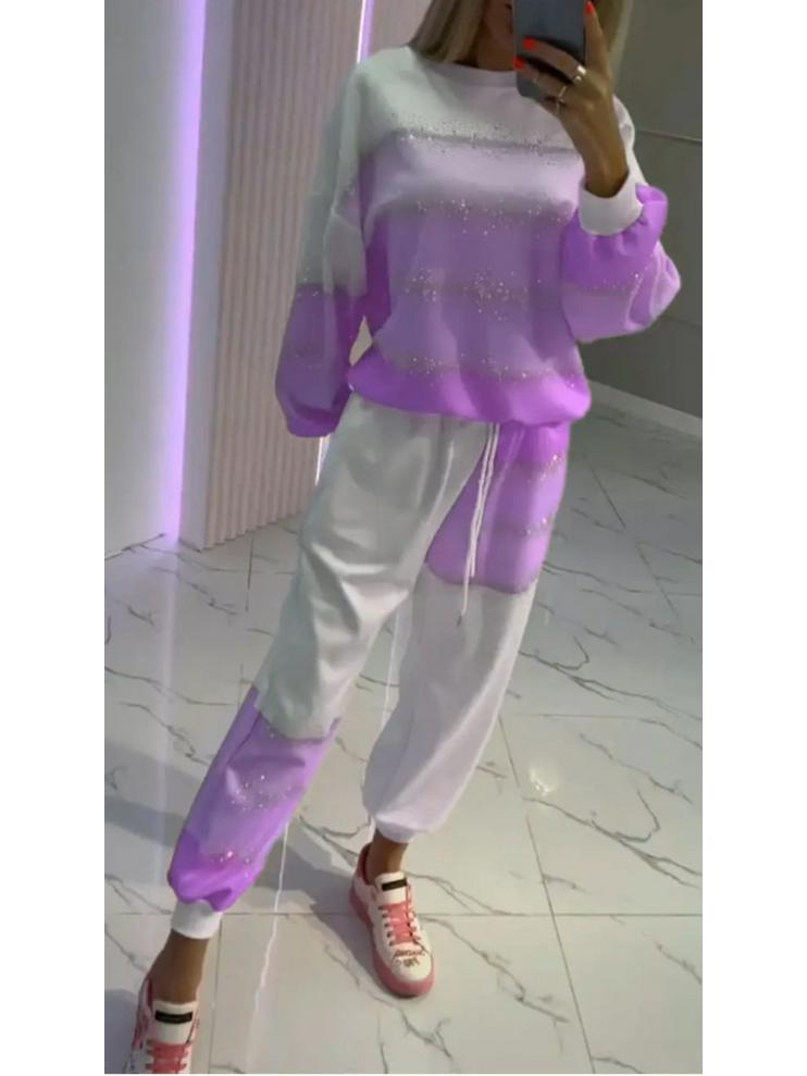 European & American Women's Casual Sprinkle Stripe Top & Drawstring Pants Set - 2025 Collection