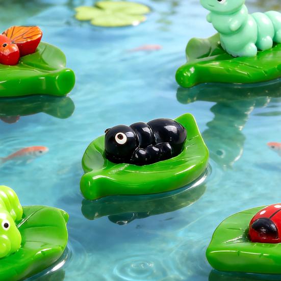 5 Pcs Mini Green Leaf Insect Figurine Tiny Ladybug Bee Worm Ornament for Car Interior Office Desk Decor Fairy Garden Micro Landscape