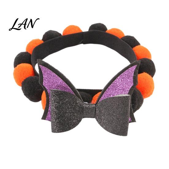 Photogenic Pet Collar Design Halloween Pom-pom Cat Collar, Adjustable Cute Pumpkin Bat Witch Dog Orange And Black Pom-poms for Cats Dogs