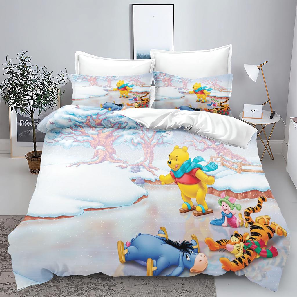 Winnie the Pooh 3-teilig 1 Bettbezug Einteiliges Bettwäsche-Set Comforte Luxus Exquisites Geburtstagsgeschenk Polyester Heimdekoration