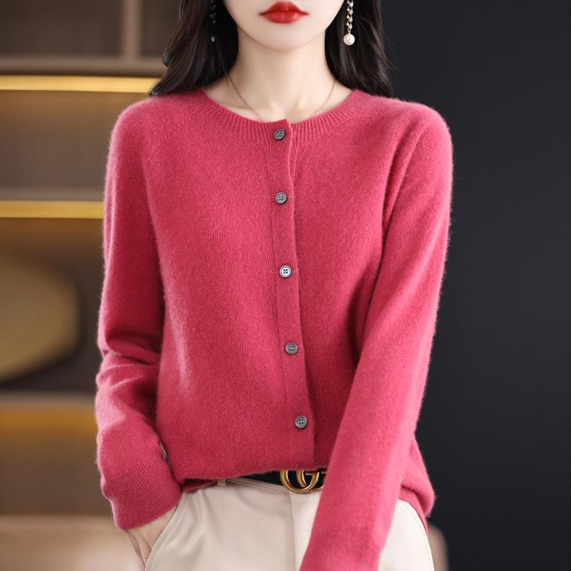 Cardigan Premium da Donna Lavorato a Maglia in 100% Lana - Vestibilità Slim, Scollo Rotondo, Design Senza Cuciture per Autunno & Inverno