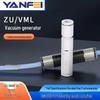 Compact Inline Vacuum Generator VML, High Suction Pass-Through, Negative Pressure Tube ZU Push-In Model