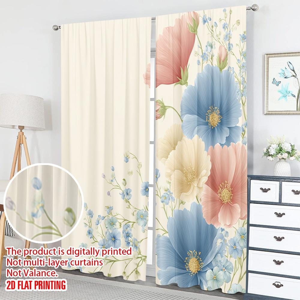 2pcs 2D flat printing Merry Christmas Party Curtains Cosmos Flowers Watercolor Digital Printed Polyester Drapes Birthday Party