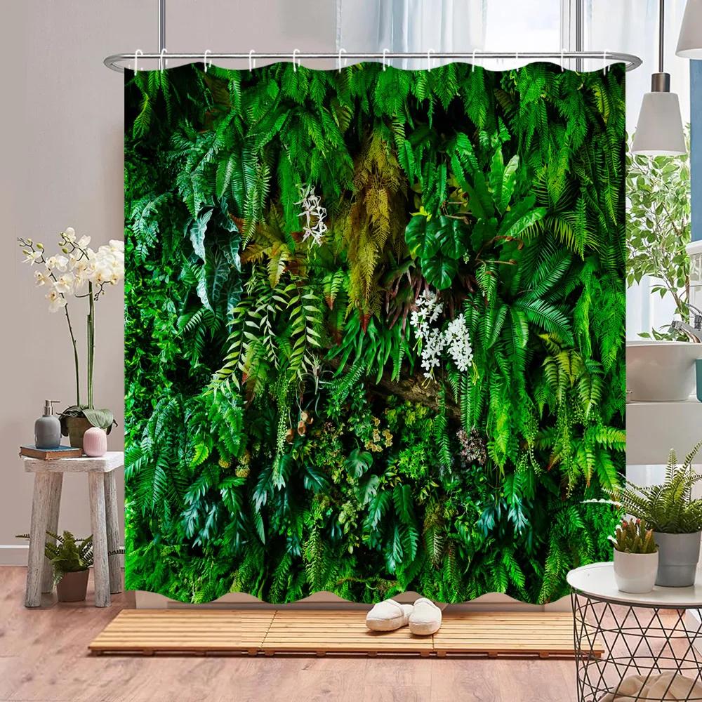 Tenda Doccia Pianta Verde Scenari di Foglie Botaniche Tropicali Fattoria di Fiori Natura Liane Casa Tessuto in Poliestere Tenda Decorazione Bagno