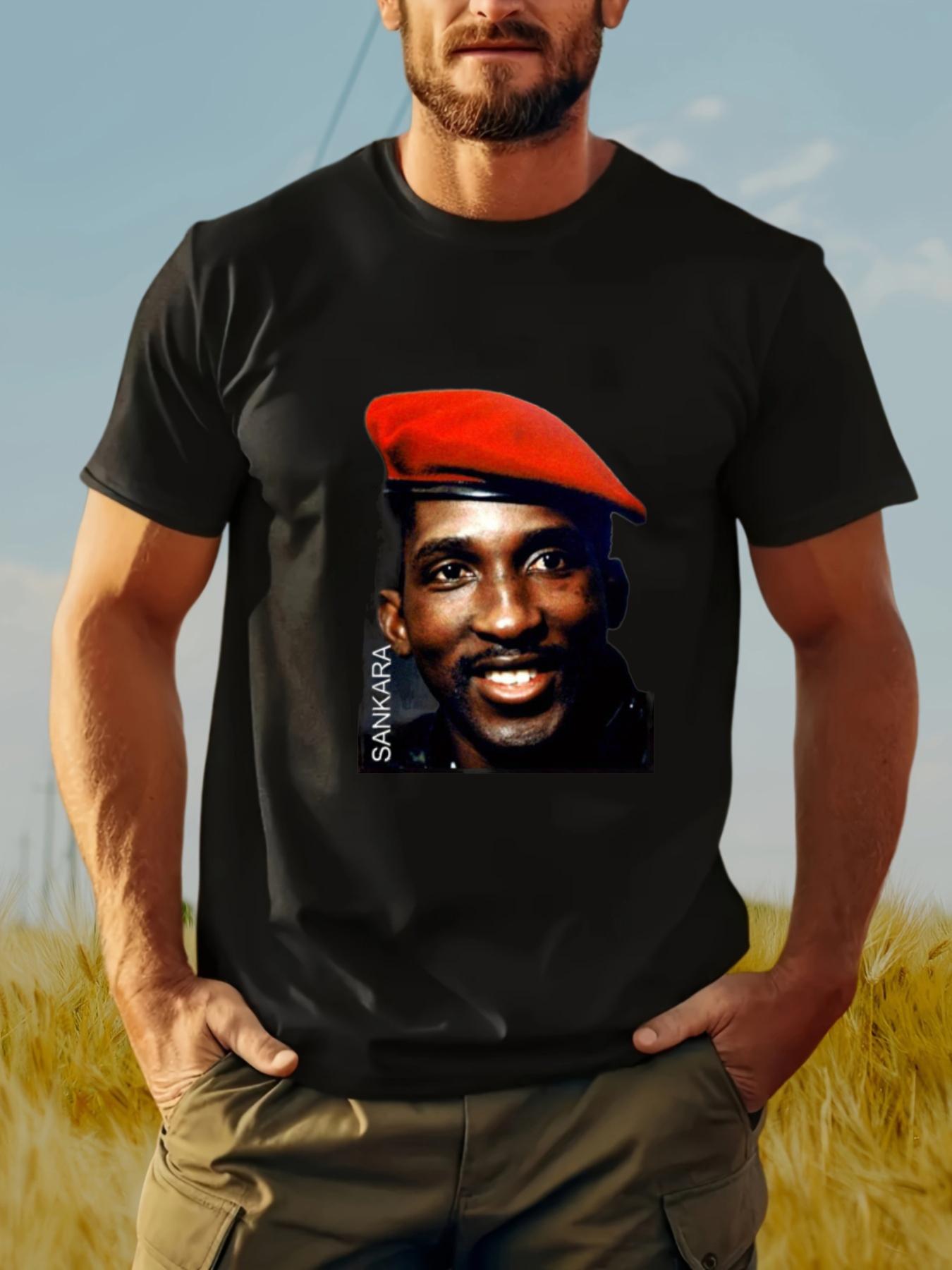 

for THOMAS Sankara Vintage Retro T-Shirt - Unisex Black Tee with THOMAS Sankara Portrait & Red Cap Design XXXXL