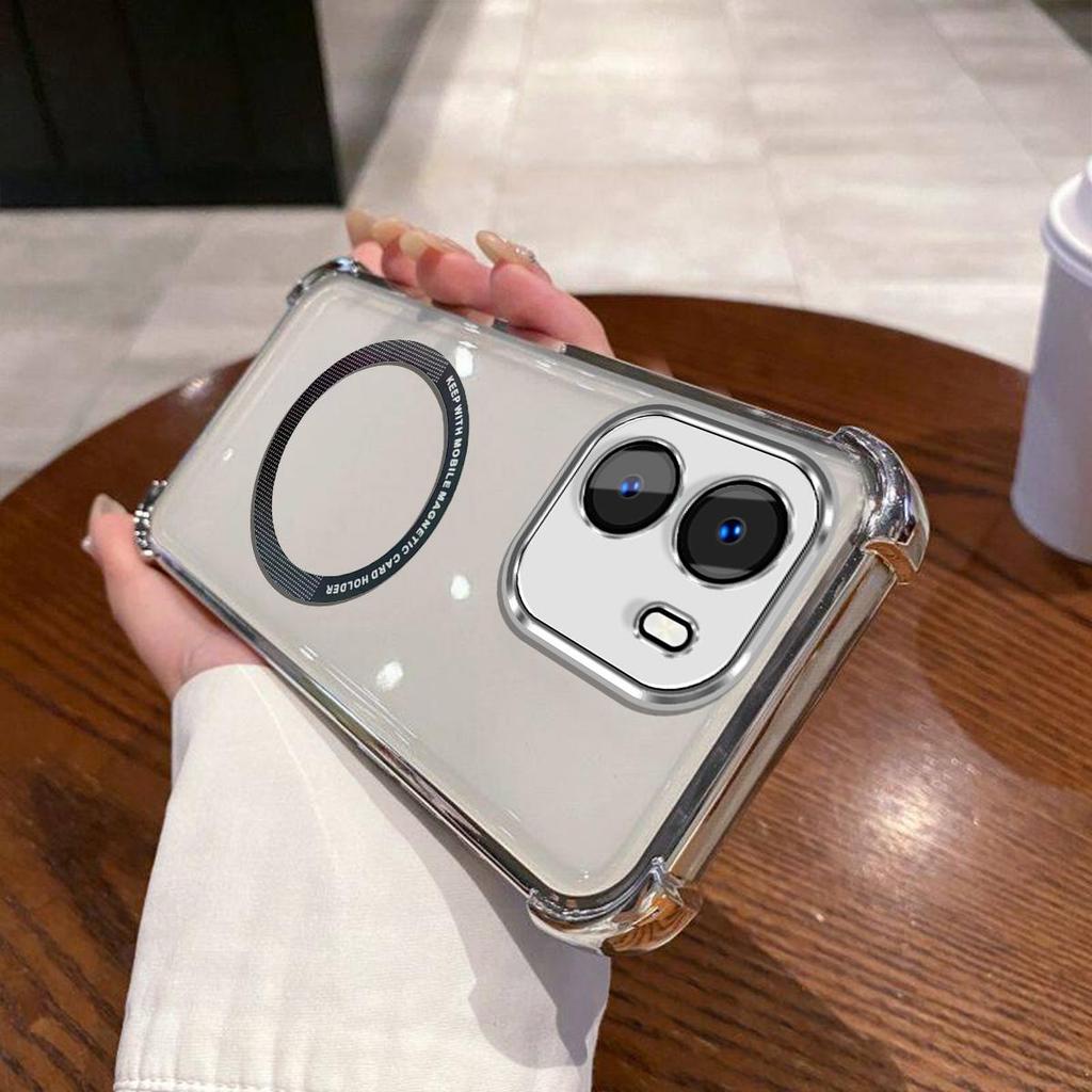 Case for OPPO A6t Pro,A6 4G5G Clear Magnetic Casing Electroplated Lens Frame Phone Cover