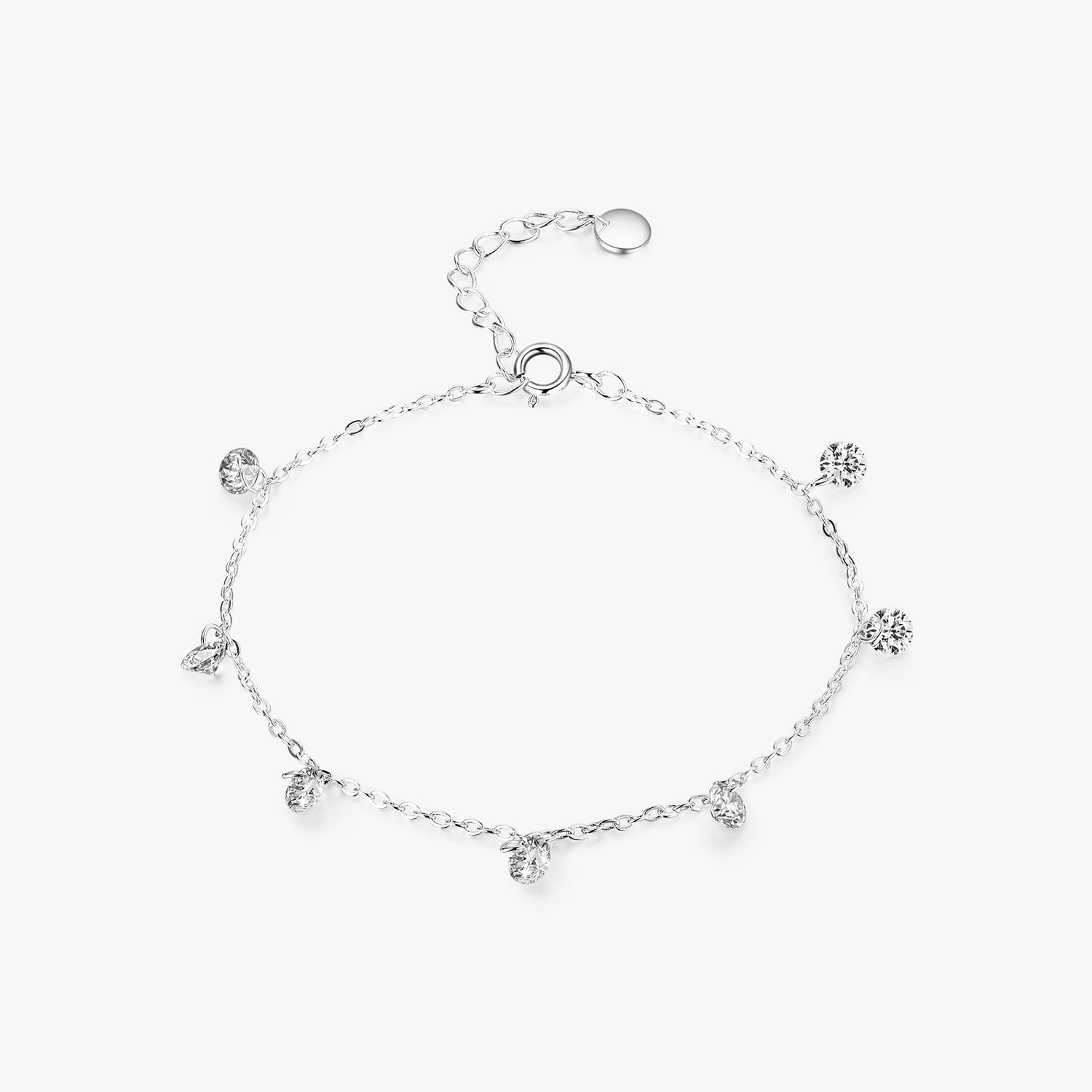 925 Sterling Silver Clear CZ Shining Chain Bracelet Geometric Lobster Lock Bracelet for Women Fashion Female Jewelry 16+3.5cm серебряный