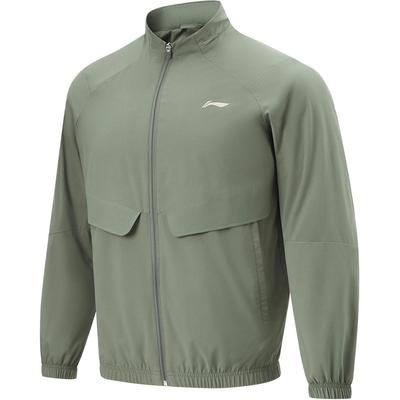 Li Ning Seria Fitness Jednokolorowa Zapinana na zamek Stójka Wygodna Oddychająca Kurtka Sportowa Męska Kurtka Screw-Smoke-Green AJDU003-2