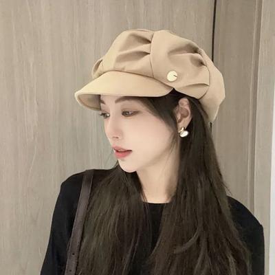 Fashion Layered Octagonal Hat Breathable Solid Color Newsboy Hats Windproof Pleated Berets Women Men