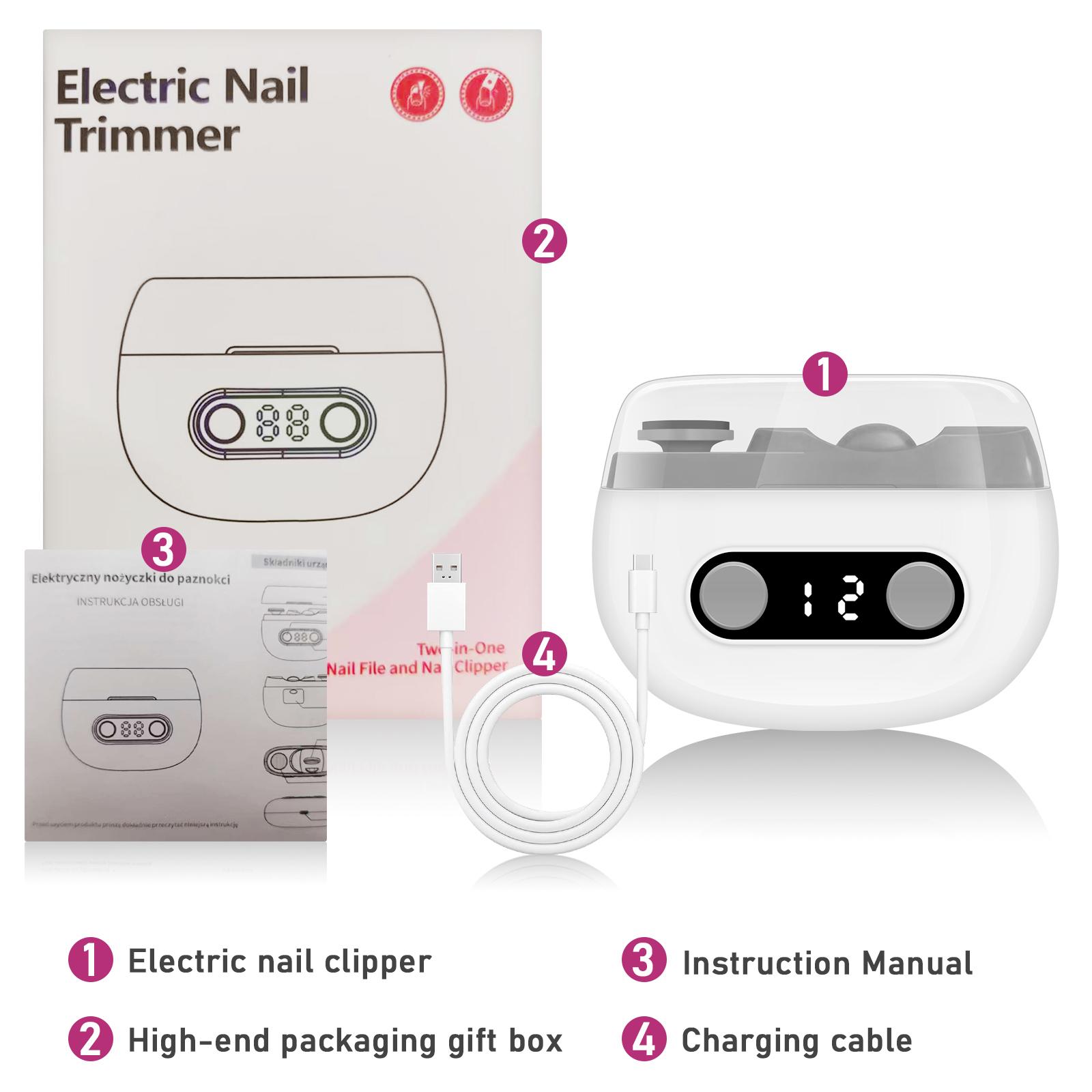 2 in 1 Electric Nail Clipper With Light Nail Trimmer Grinder Polisher 2-in-1 Grooming Tool for Adult Child Baby Finger Nails