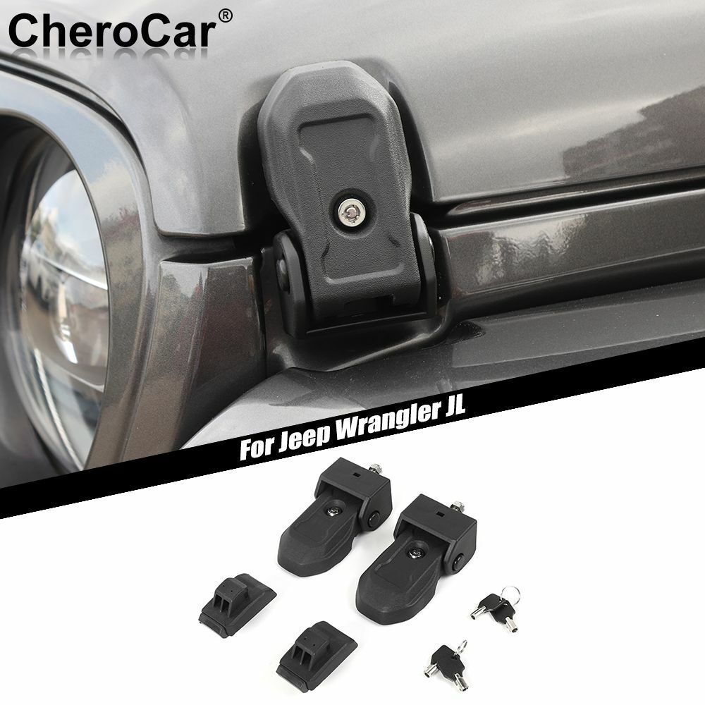 Anti-Theft Hood Latches Lock Catch & Key Kit for 2018-21 Jeep Wrangler JL JLU JT