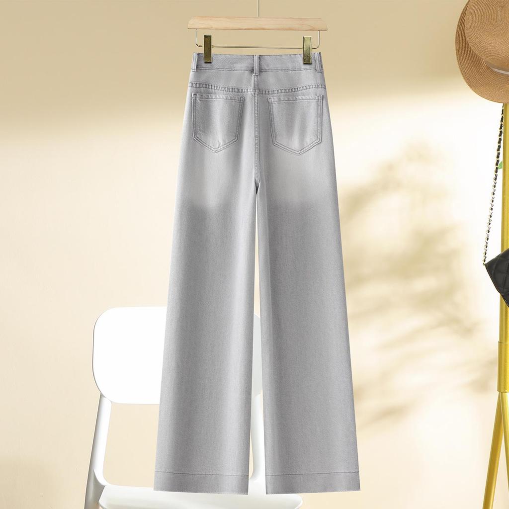 Women's Light Gray High-Waisted Wide-Leg Jeans - New Fashion for Spring/Autumn 2025