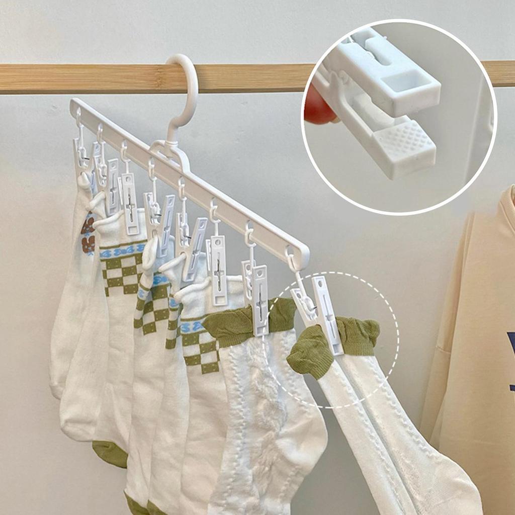 Plastic Clothes Drying Hanger Windproof Clothing Rack 8 Clips Sock Laundry Airer Hanger Underwear Socks Holder