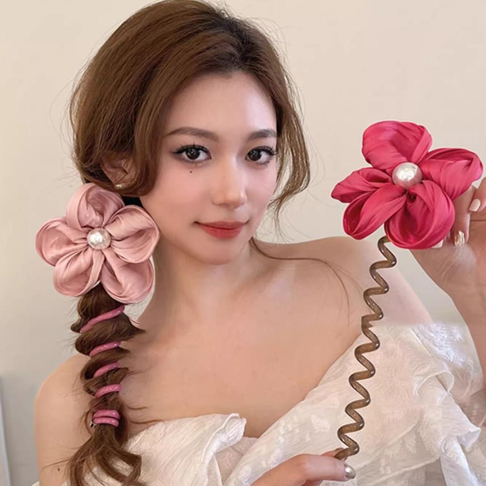 Wysokoelastyczna Gumka do Włosów z Kwiatem Kucyk Spiralna Gumka do Włosów Koreańska Gumka do Włosów Kucyk Kobieta