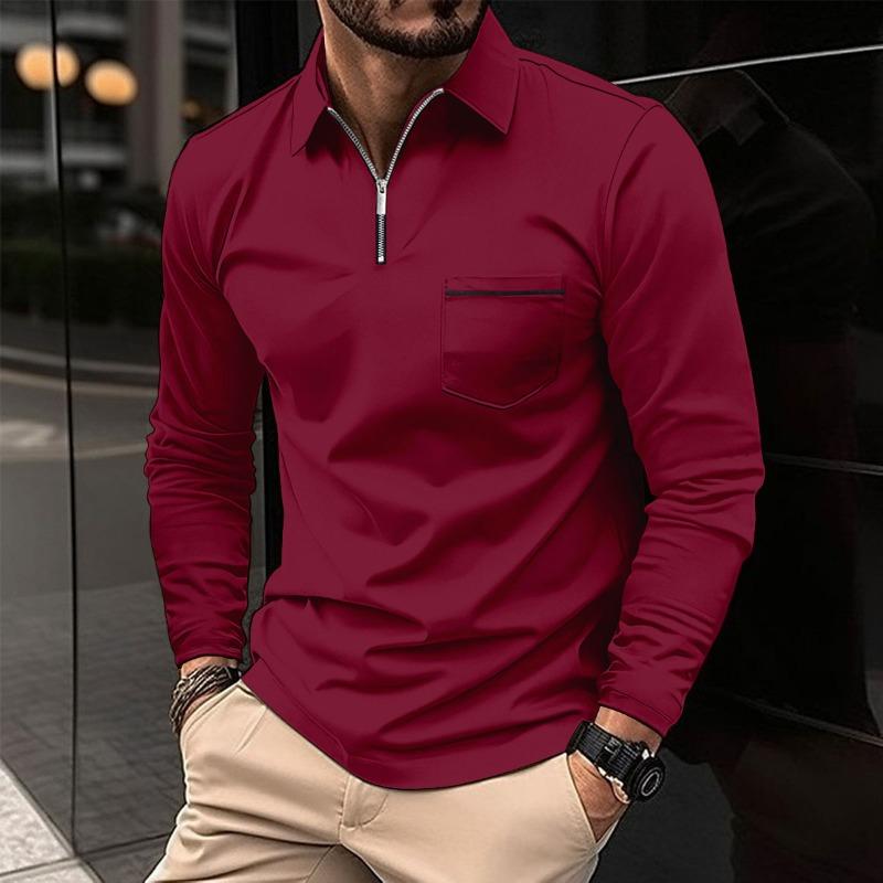 Fall POLO Shirt Zipper Pocket Men's Long-sleeved Sports Polo Shirt