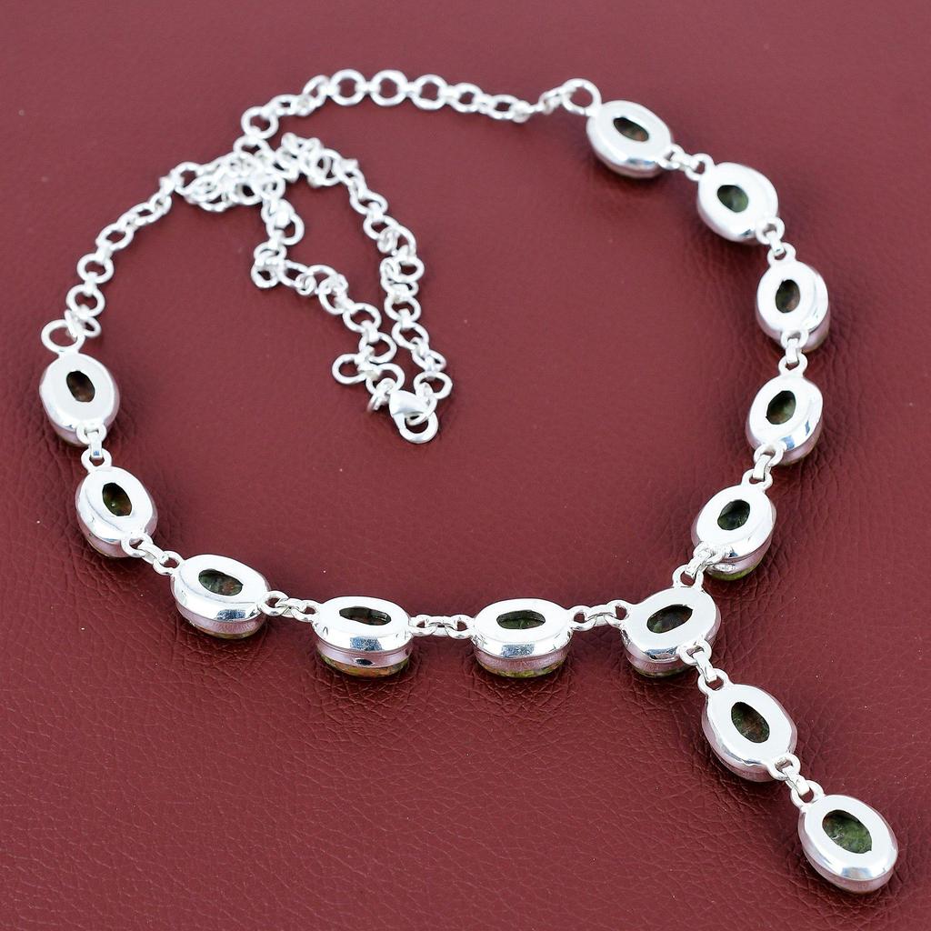 Unakite gemstone necklace 925 sterling silver necklace adjustable chain necklace handmade boho jewelry birthstone necklace engagement gifts