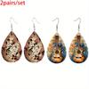 Fashion Water Drop PU Leather Earrings Vintage Musical Notation Pattern Drop Earrings Colorful Music Score Guitar Flower Pattern Teardrop Earrings