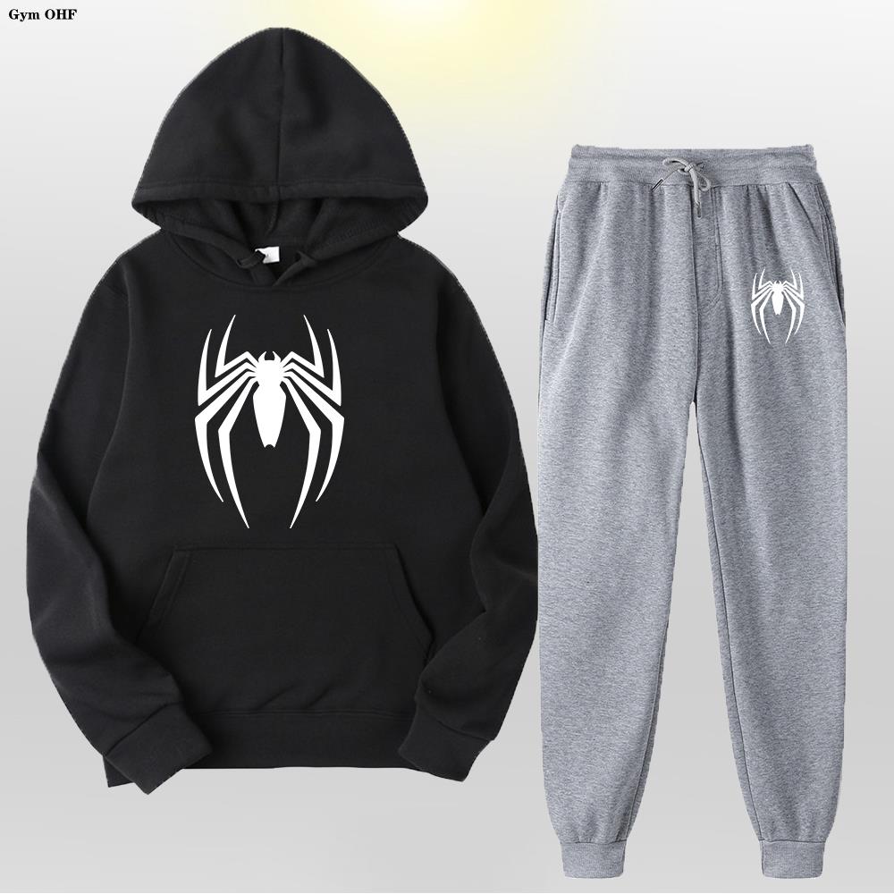 

Женский и мужской спортивный костюм «Паук», комплект из 2 предметов, толстовка + спортивные штаны, спортивная одежда с капюшоном, повседневная уличная одежда, мужская одежда, костюм с капюшоном L