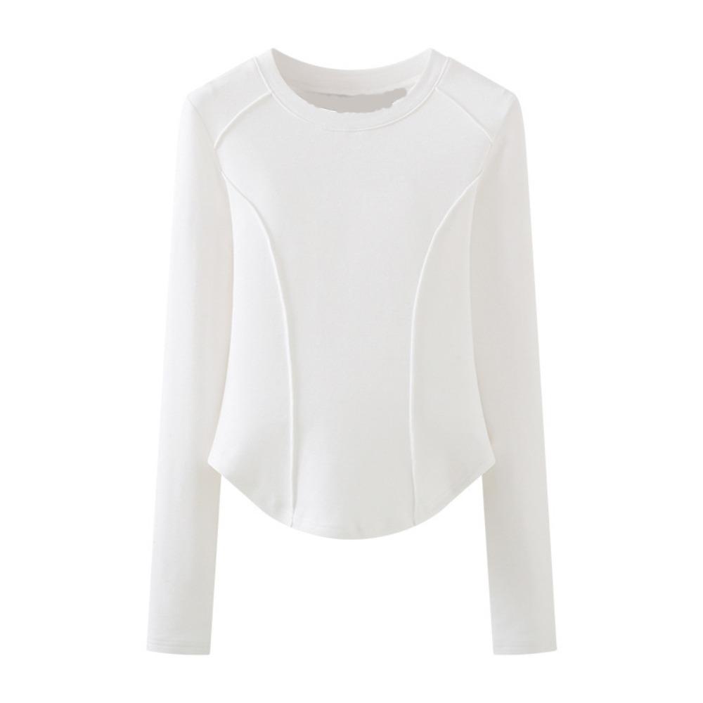 

Inregular Slim Fit Pullover Round Neck Y2k Crop Tops Simple Long Sleeve T-shirt Streetwear