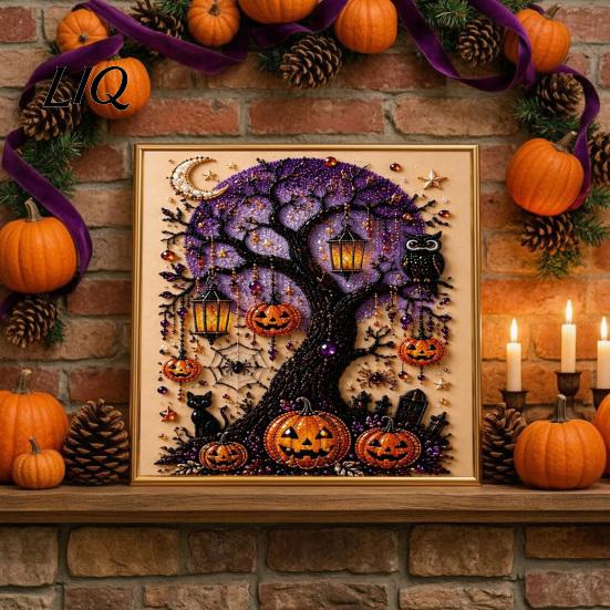 Easy DIY Faux Pearl Painting Projects Halloween Art Kit, Witch Ghost Bead Kits Spooky Pumpkin Diamond Craft Set for Adults, Handmade Wall Decor Crafts