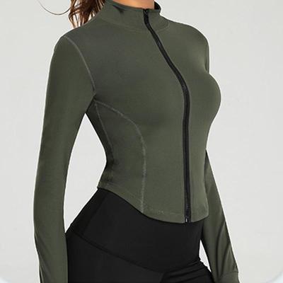 Women Full Zip-up Yoga Top Workout Running Jackets with Thumb Holes Stretchy Fitted Long Sleeve Crop Tops Activewear