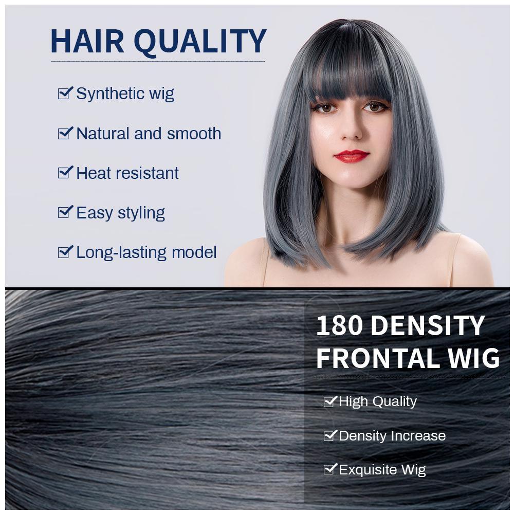 Gray Medium Straight Daily Hair Nutural Synthetic Wigs For Women With Bangs Heat Resistant Cosplay Wavy Female Colored Fiber Wig