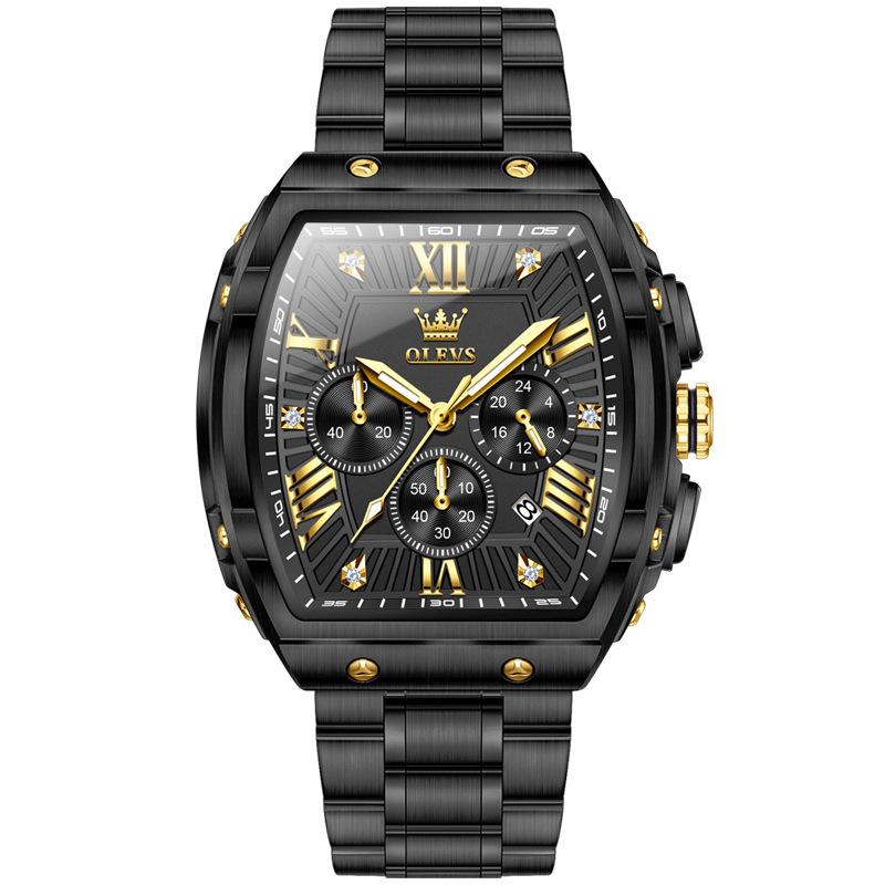 Tonneau Chronograph Men's Watches 30m Waterproof Quartz Original Wristwatch Stainless Steel Luminous Watch